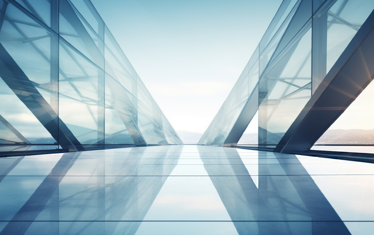 Abstract architectural corridor symbolizing scale, structure, and forward-looking enterprise transformation.